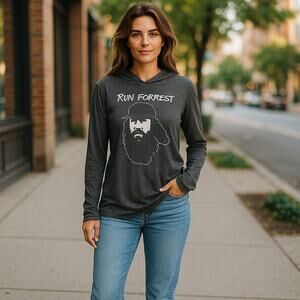 Run Forrest Womens Hoodie‎ Sz M Gray Bearded Silhouette Gump Long Sleeve Light